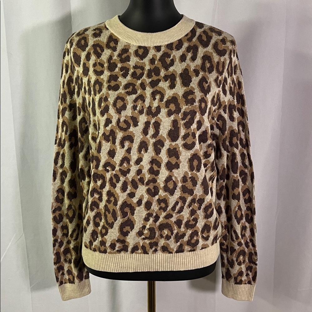 NWT A New Day Camel & Brown Leopard Print Crew Neck Sweater - Picture 2 of 16